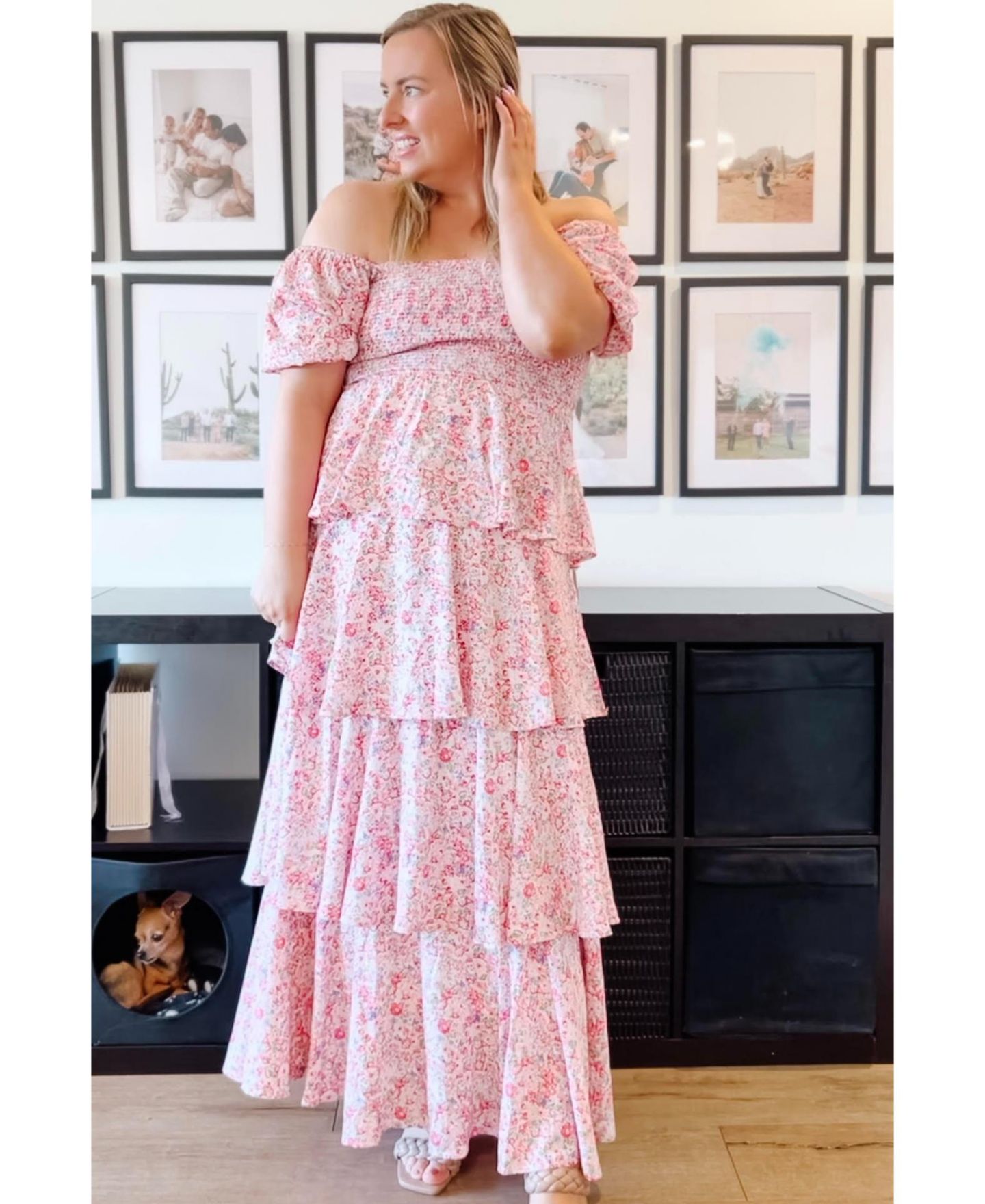 Женское платье Pinkblush Pink Floral Square Neck Ruffle Layered Maxi, цвет: Розовый — фото 2