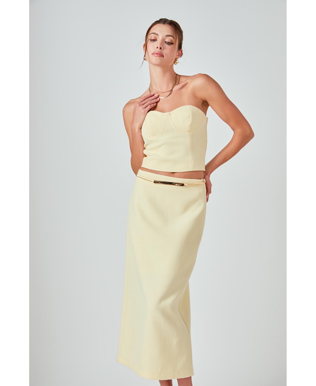 Women's Tweed Strapless Top - Butter