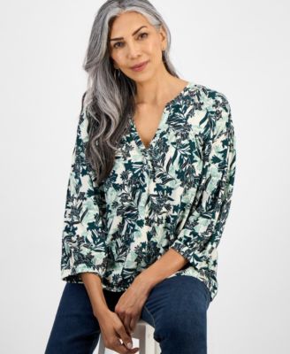 売れ筋商品|||スタイルアンドコー カットソー トップス レディース Plus Size Printed Elbow-Sleeve Knit Top, Exclusively at Macy's Industrial Blue Combo Style & Co Women's Mid-Rise Pull On Straight-Leg Ankle Pants
