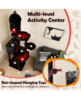 Gothic Cat Tree with 2 Cat Condos and Coffin Bed for Indoor Cats
