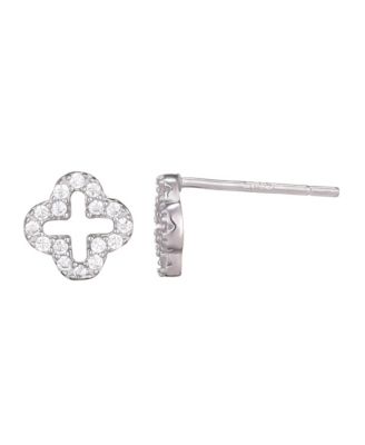 .925 Sterling Silver Mini Clover CZ Outline Studs