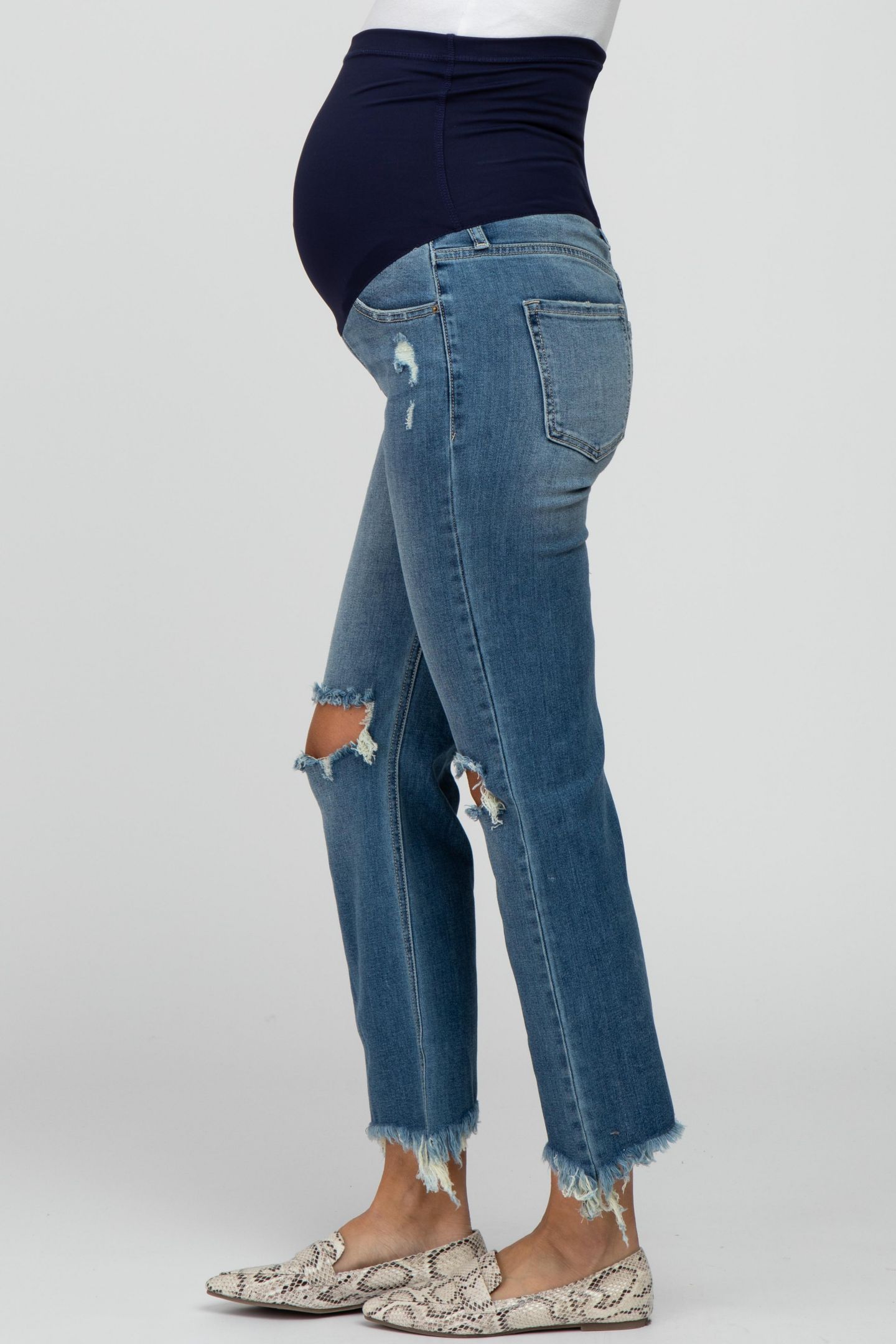 Женские джинсы Pinkblush Blue Frayed Wide Leg Cropped Jeans, цвет: Синий — фото 7