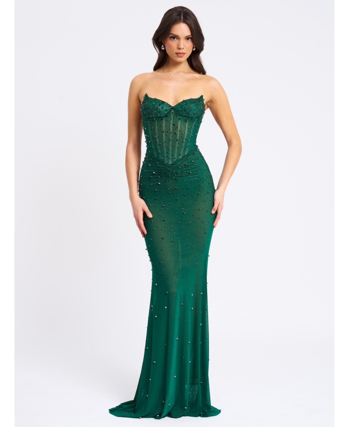 Women's Fatima Green Crystal Sleeveless Corset Mermaid Maxi Dress - Green