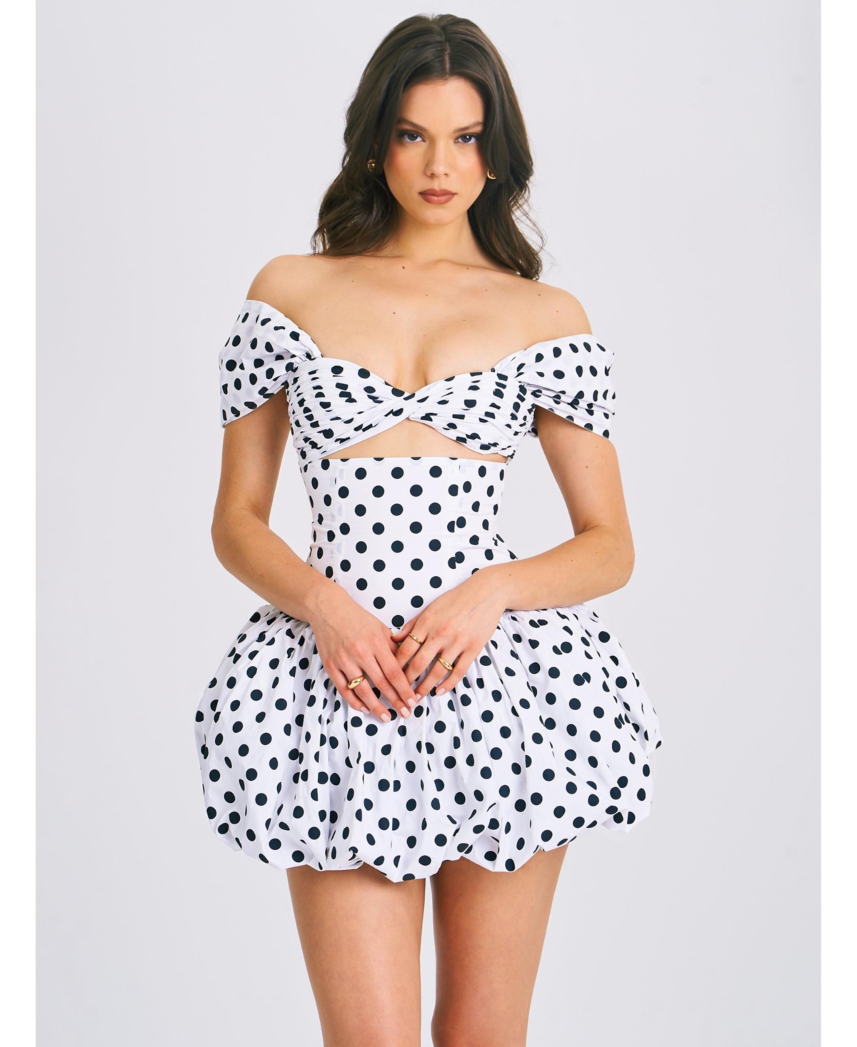 Women's Umika Polka Dots Bubble Hem Mini Dress - White