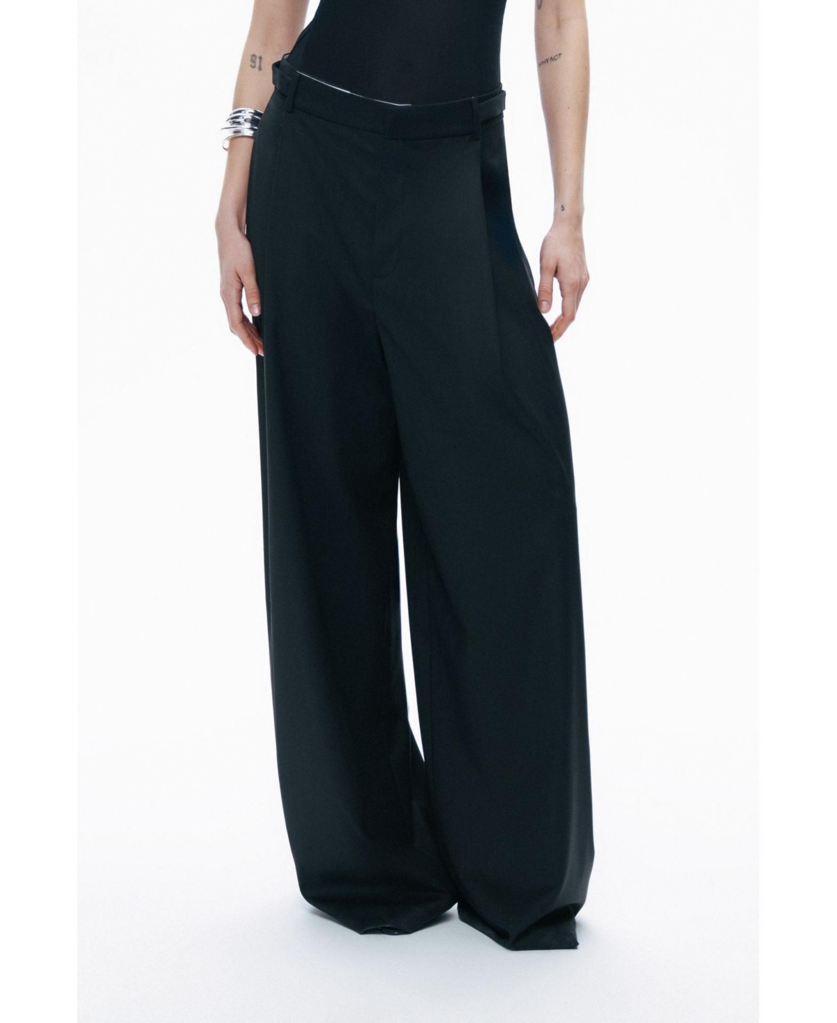 Women's Pants with Waist Details - Black