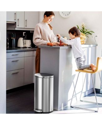 SoftStep Stainless Steel Semi-Round Step Trash Can with AbsorbX Odor Filter and Removable Inner Bucket