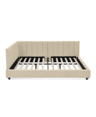 Tufted Upholstered Full Size Bed Frame - Velvet Beige