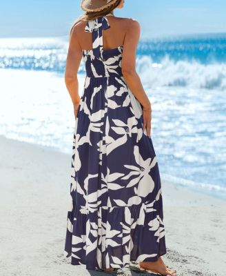 Women's Halter Floral Print Maxi Beach Dress