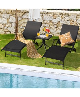 Set of 2 Foldable Patio Chaise Lounge  w/ 5-level Backrest Outdoor Recliner Chair