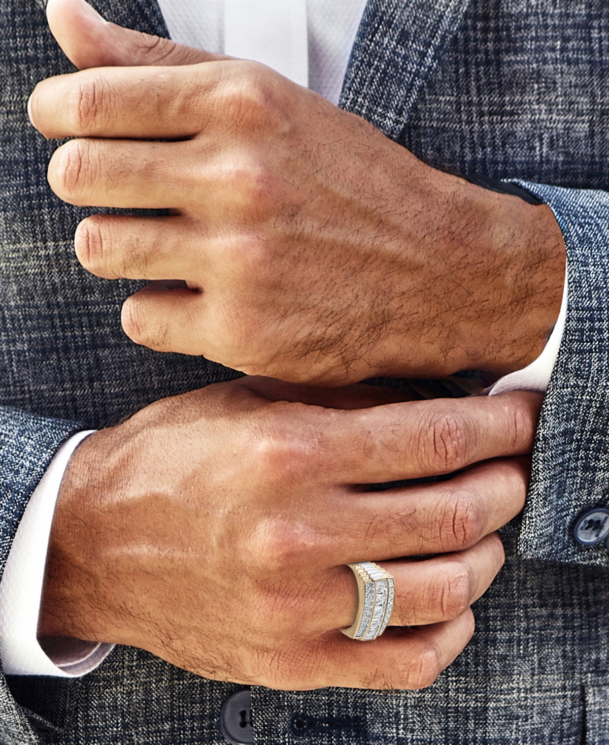 Macy's Men's Diamond Row Ring (1 Ct. T.w) In 14k Yellow Gold In Yellow