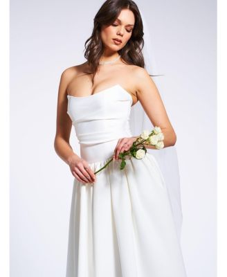 Women's Umay White Drop Waist Satin Corset Bridal Gown