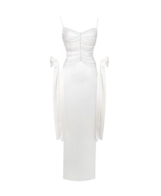 Women's Karmen Pearl Top Pencil Slip Gown with Scarf