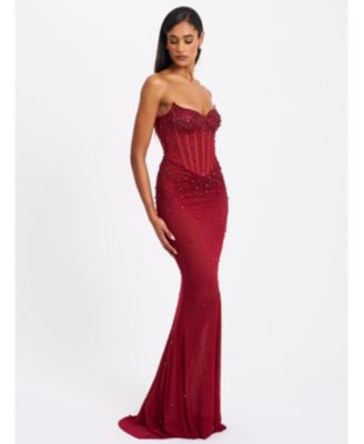 Women's Fatima Burgundy Crystal Sleeveless Corset Mermaid Maxi Dress