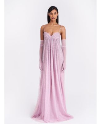 Women's Wallie Pink Rhinestone Embellished Mesh Backless Gown