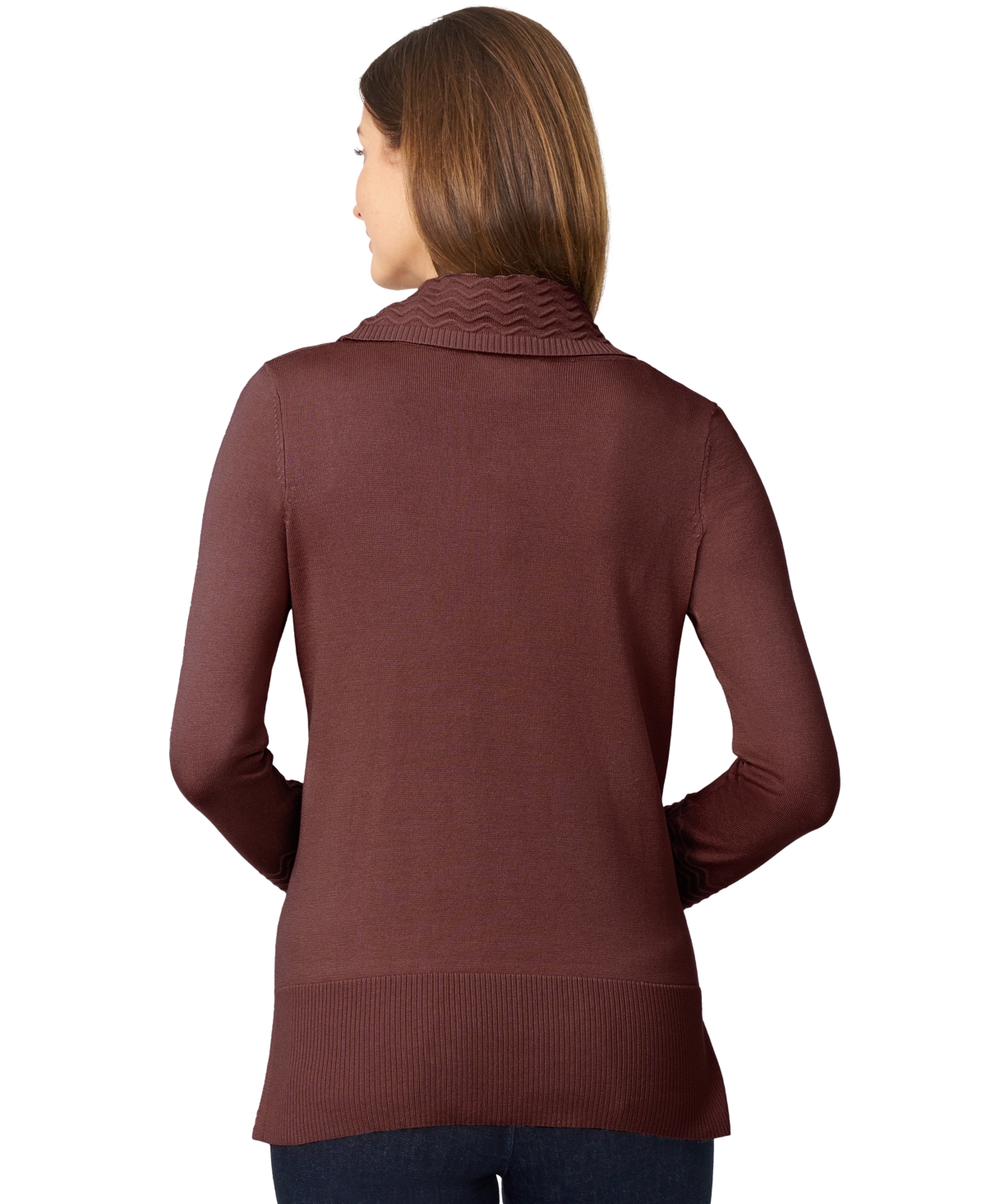 Melissa Paige Women's Petite Chevron-trimmed Cowl-neck Sweater In Brown