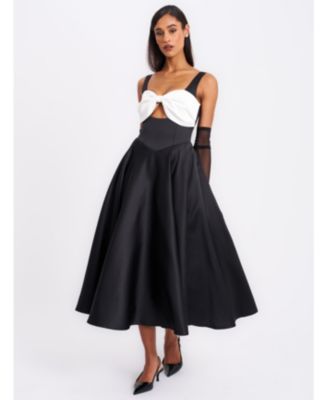 Women's Edda Black Maxi Gown with White Bow