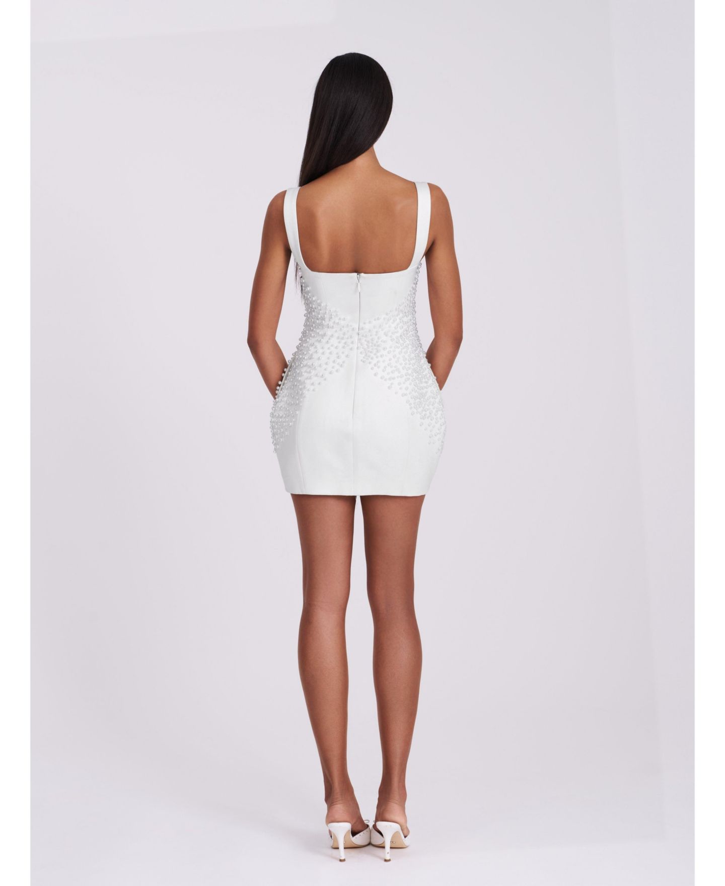 Женское платье Miss Circle Tais Pearl Beaded Cocoon Shape Sleeveless Mini, цвет: Белый — фото 7