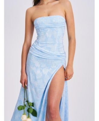Women's Xatia Baby Blue Jacquard Textured High Slit Maxi Dress