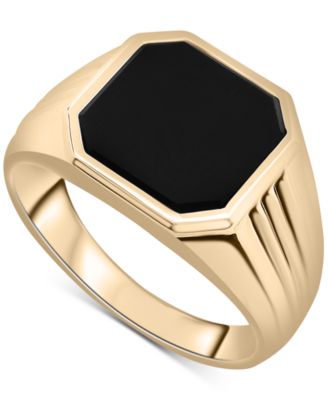 Macy's - Men's Onyx Octagon Polished Ridged Ring in 14k Gold