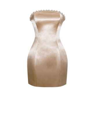 Women's Paisley Pearl Trim Gold Sleeveless Mini Dress