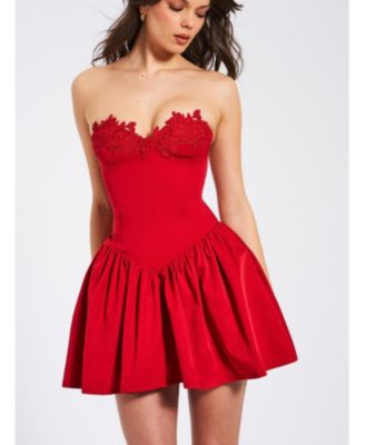 Women's Sacha Red Lace Drop Waist Corset Puffy Mini Dress