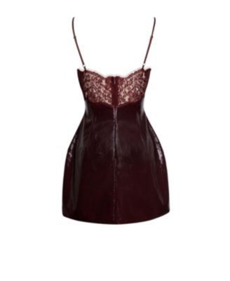 Women's Shelby Dark Brown Faux Leather with Lace Mini Dress