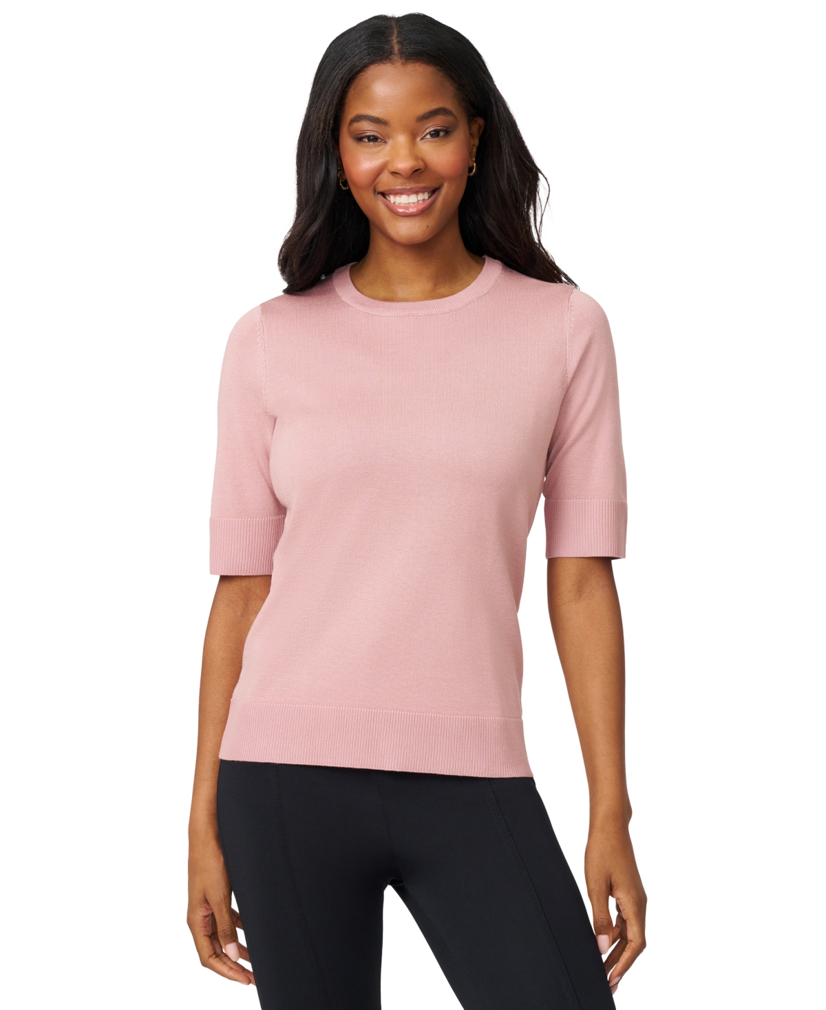 Melissa Paige Women's Crew-Neck Elbow-Sleeve Fine-Gauge Sweater