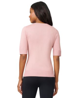 Petite Crew-Neck Elbow-Sleeve Fine-Gauge Sweater