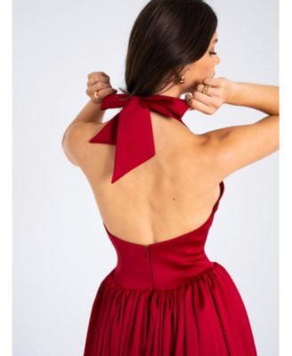 Women's Cara Red Plunging Halter Backless Maxi Dress