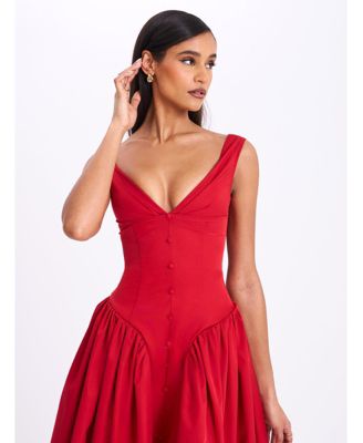 【関税・送料込】Rut&Circle  Fatima Dropped Waist Dress Red Miss Circle Women's Nahla Red Drop Waist Midi Dress with