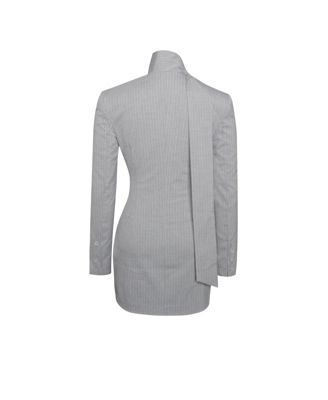Women's Tahlia Deep V Pinstripes Gray Blazer Dress with scarf collar