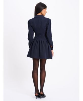 Women's Xabrina Navyblue Pinstripe Long Sleeve Shirt Mini Dress