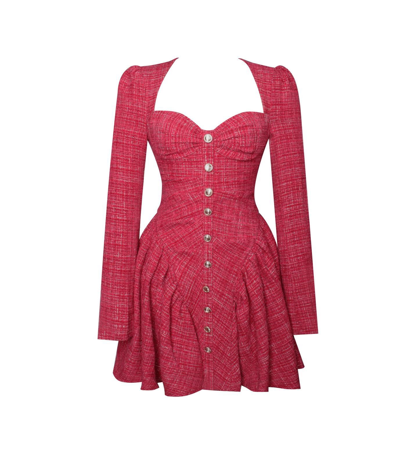 Женское платье Miss Circle Tae Red Tweed Long Sleeve Drop Waist Mini, цвет: Красный — фото 6