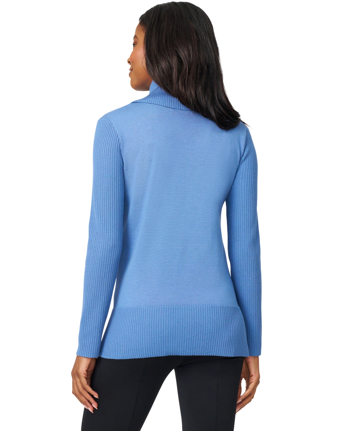 Melissa Paige Petite Cowlneck High-low Side-slit Sweater In Blue
