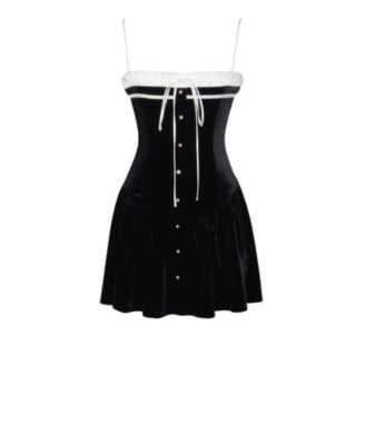 Women Olya Black and White Velvet A-Line Corset Mini Dress