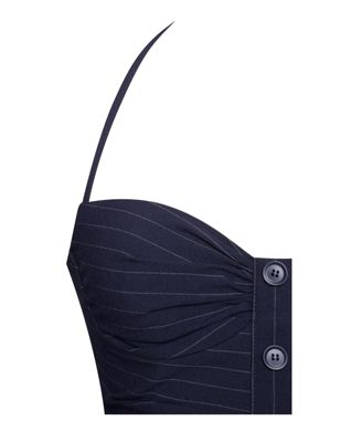 Women's Melody Navy Blue Pinstripe Halter Drop Waist Mini Dress