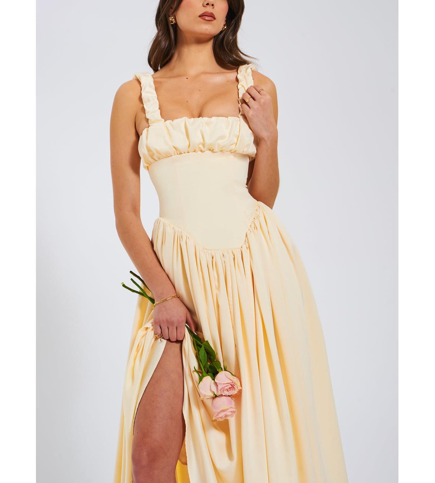 Женское платье Miss Circle Noreen Egg White Satin Drop Waist Maxi Sundress, цвет: Белый — фото 3