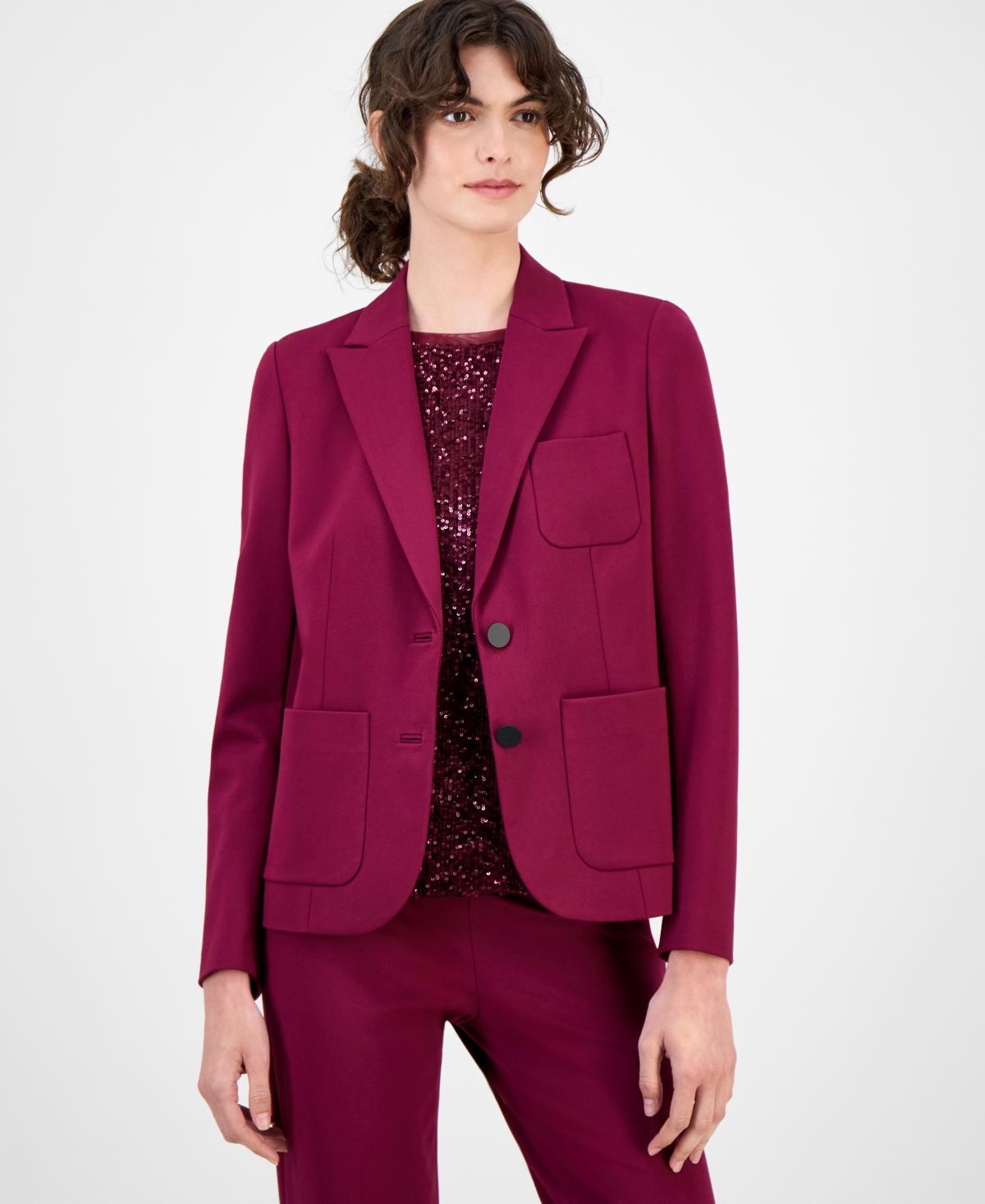 Women's Double-Button Triple-Pocket Peak-Lapel Jacket - Chianti