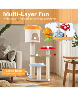 Cute Mushroom Cat Tree with Sisal Scratching Posts Top Condo and Padded Platforms