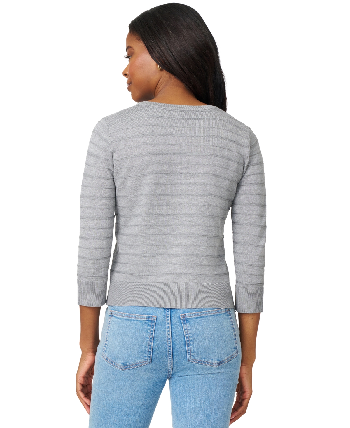 Melissa Paige Women's Ottoman-rib 3/4-sleeve Crewneck Cardigan In Gray