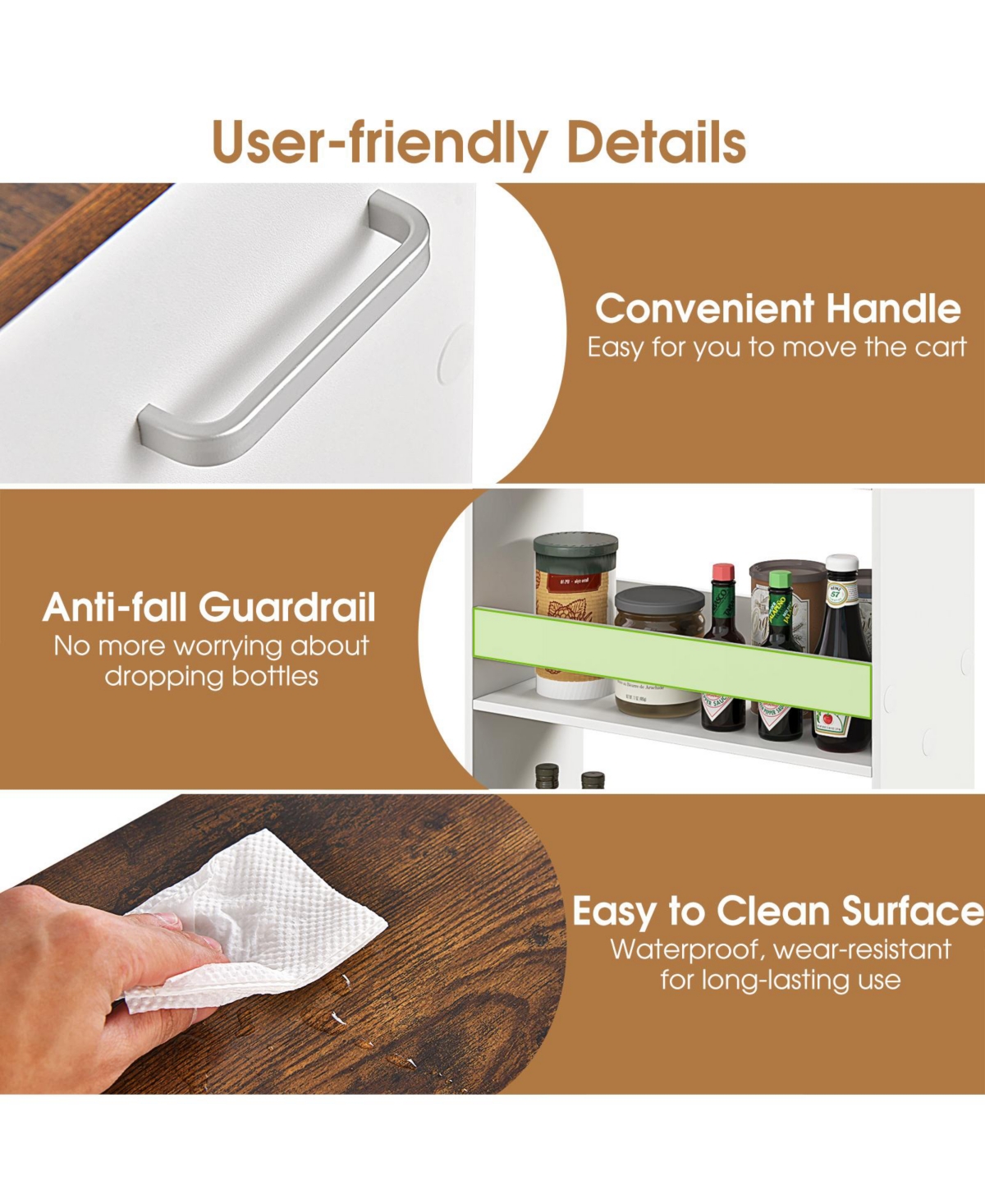 4-Tier Rolling Storage Cart Slim Kitchen Cart on Wheels with Open Shelves and Handle