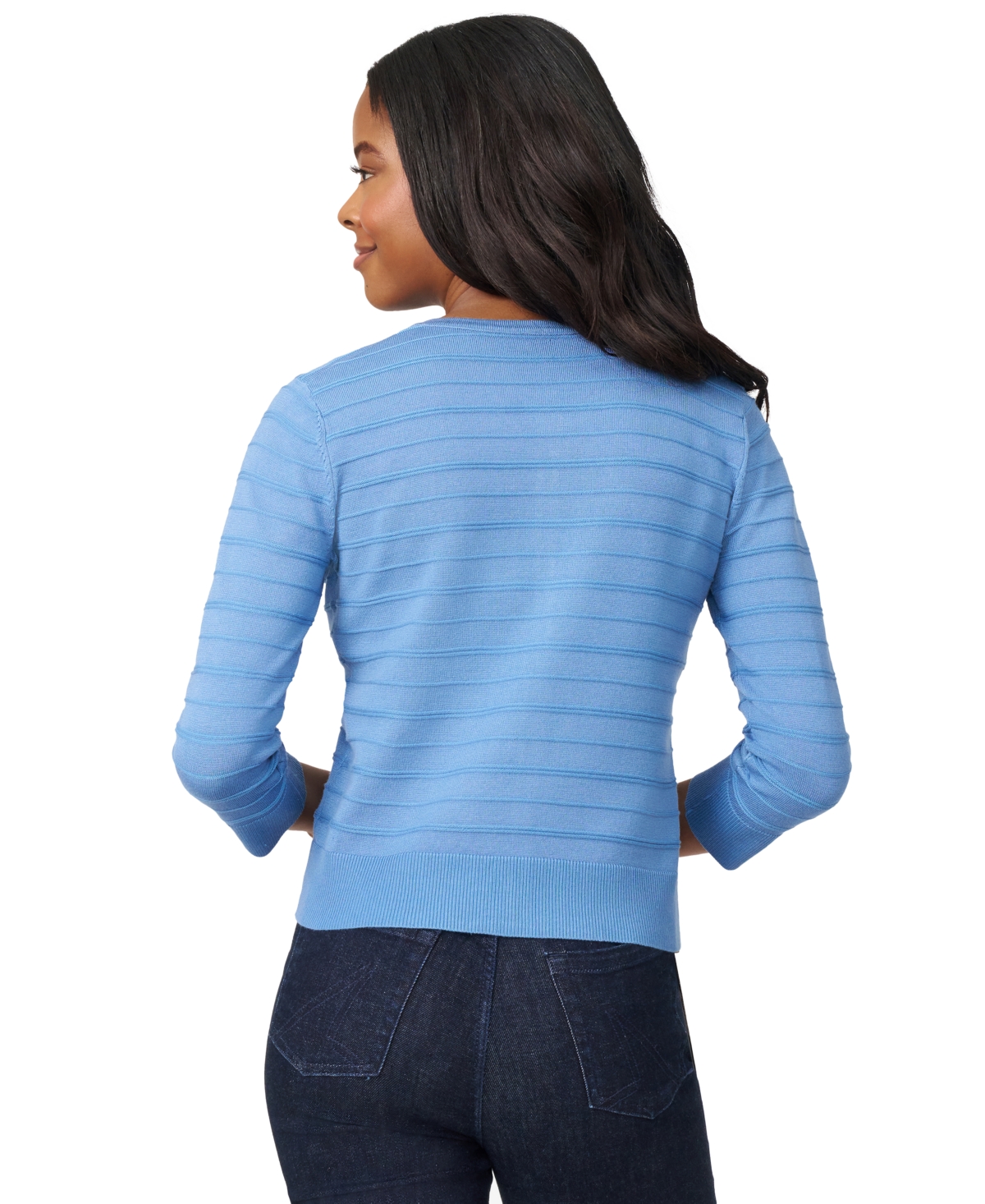 Melissa Paige Women's Ottoman-rib 3/4-sleeve Crewneck Cardigan In Blue