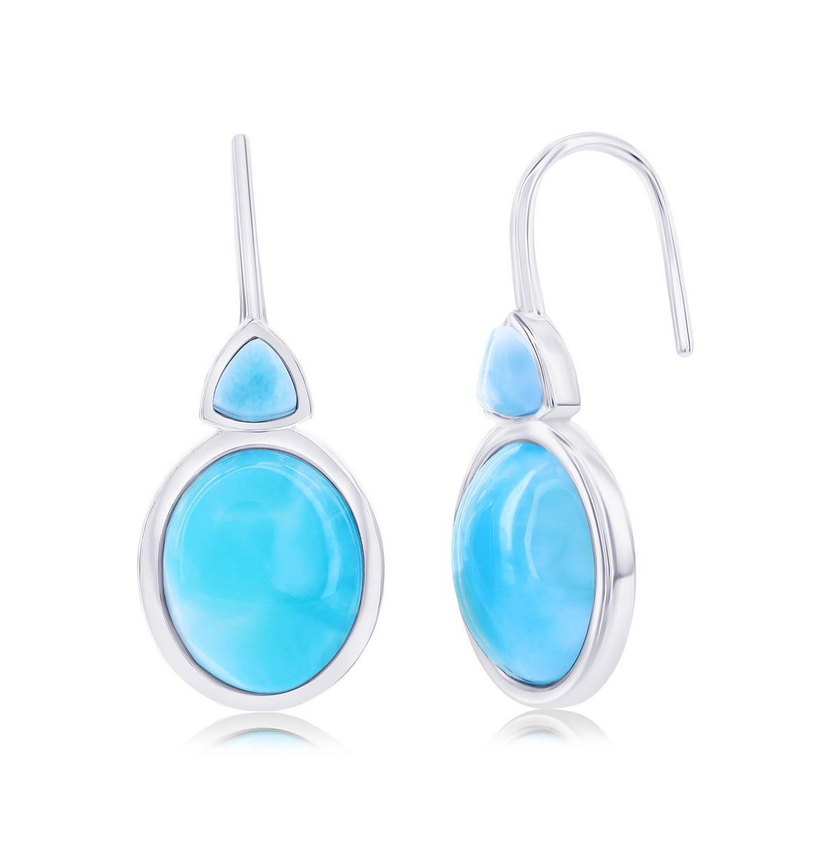 Sterling Silver Triangle & Oval Larimar Earrings - Blue