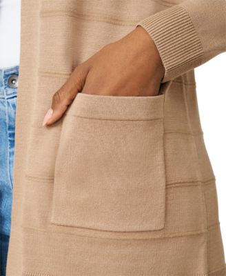 Petite Textured-Stripe Open-Front Cardigan Sweater