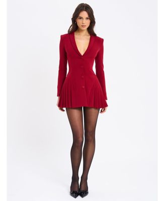Women's Delia Burgundy Blazer Dress with Pleated Detail