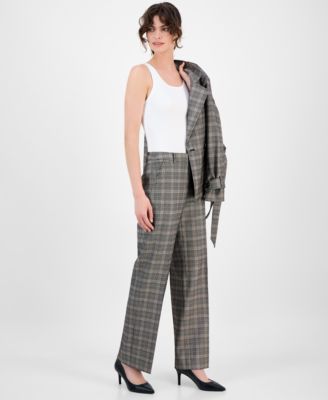 Women's Plaid Wide-Leg Mid-Rise Pants