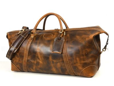 Genuine Full-Grain Leather Duffel Bag for Men and Women, Handmade Travel Weekender with Adjustable Shoulder Strap, Luggage Tag & Inner Organizer Pockets – Cabin Friendly Overnight Bag