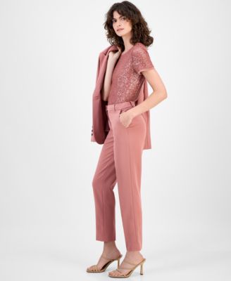 Women's Solid Straight-Leg Stretch Twill Ankle Pants