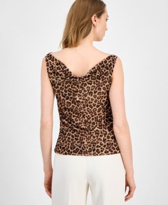 Women's Animal-Print Ruched Drape-Neck Tank Top