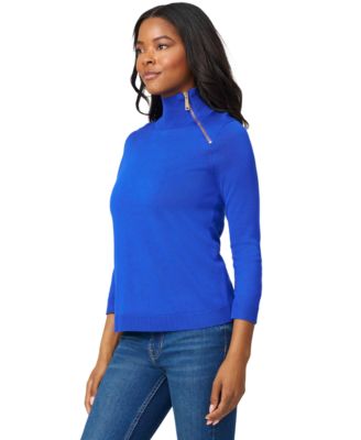 Petite Mock Neck Asymmetric-Zip Sweater
